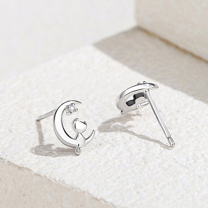 Original Moon Love Cat Stud Earrings 925 Sterling Silver Cute And Compact-Jewearrings