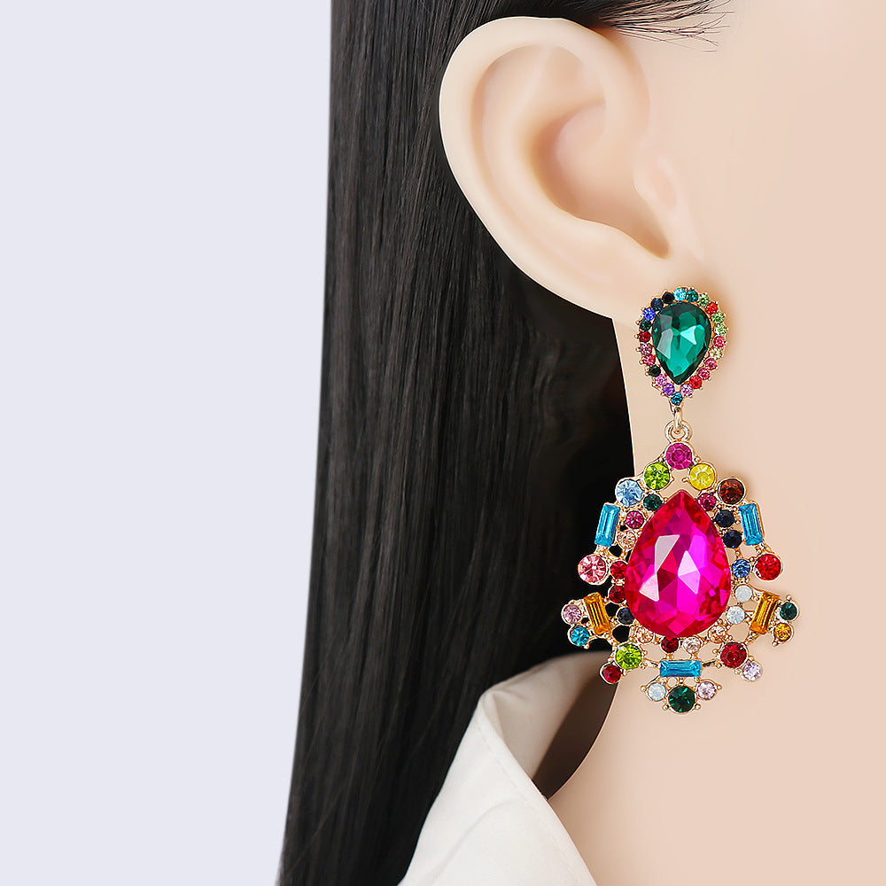 Design Fashion Normcore Style Water Drop Shape Hollow Jeweled Stud Earrings-Jewearrings