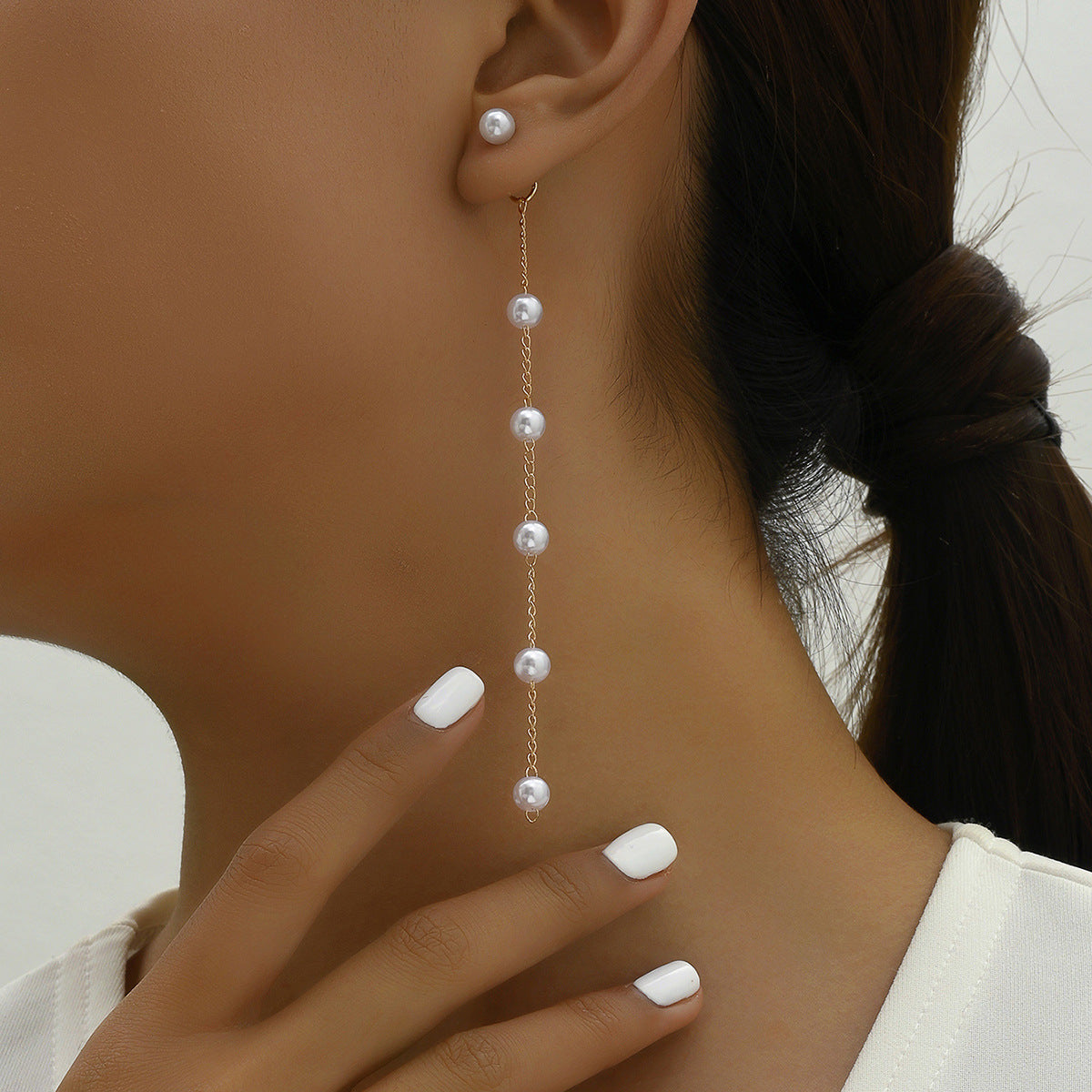 Women's Fashionable All-match Gas Pearl Long Chain Earrings-Jewearrings