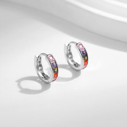 Sterling Silver Retro Affordable Luxury Rainbow Color Matching Earrings Female Temperament Elegant Ear Clip Earrings-Jewearrings