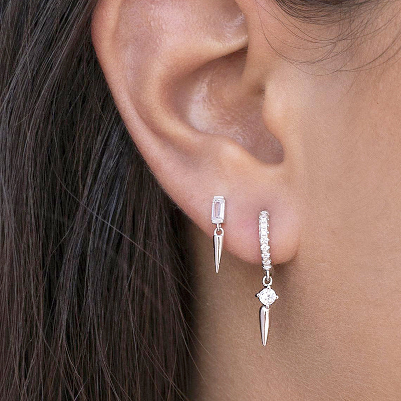 Sterling Silver Needle Conical Geometric Color Zircon Stud Earrings-Jewearrings