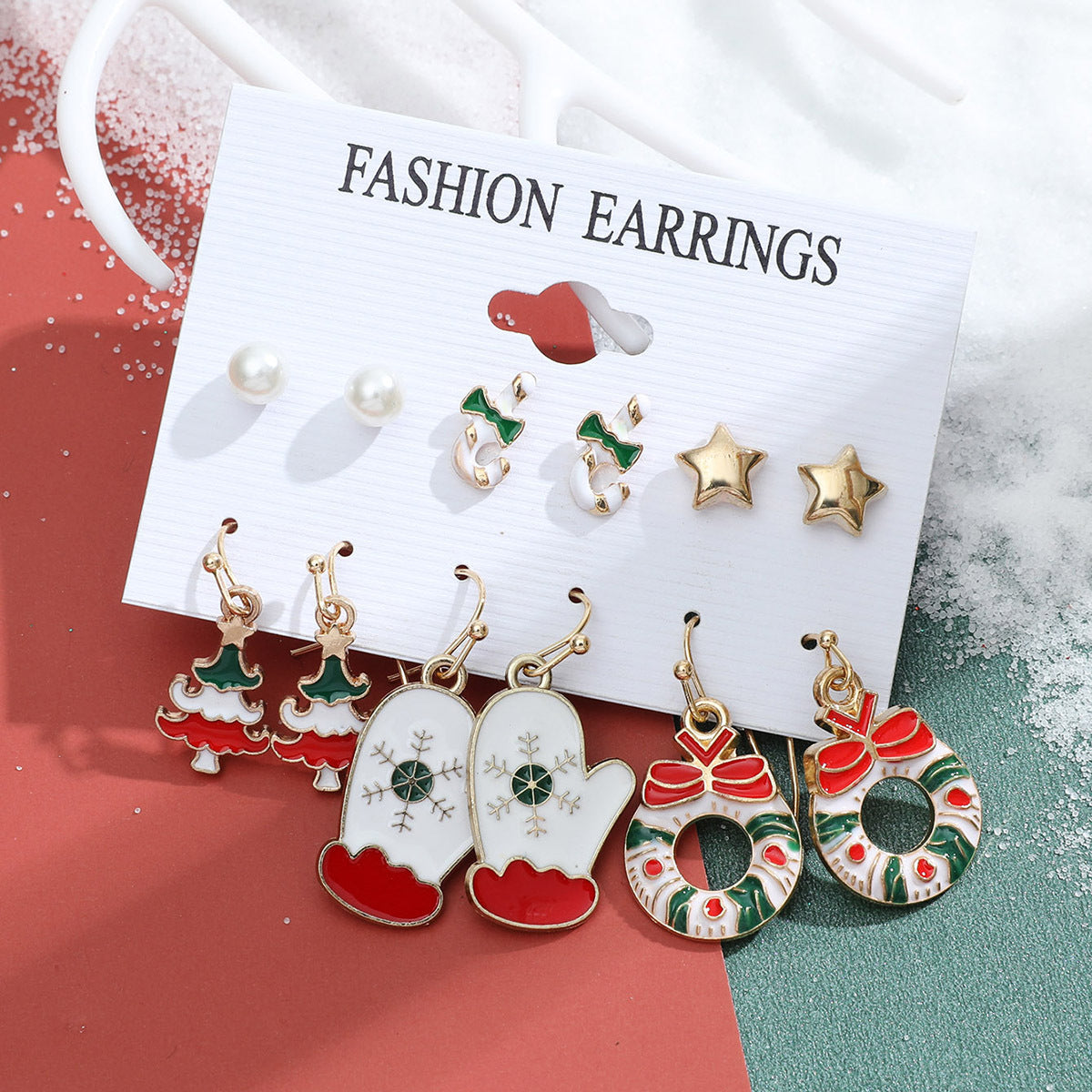 Christmas Snowman Cane Stud Earrings Combination Set-Jewearrings