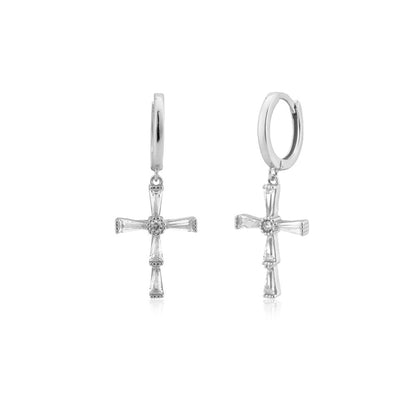 S925 Sterling Silver Cross Pendant Earrings Eardrops-Jewearrings