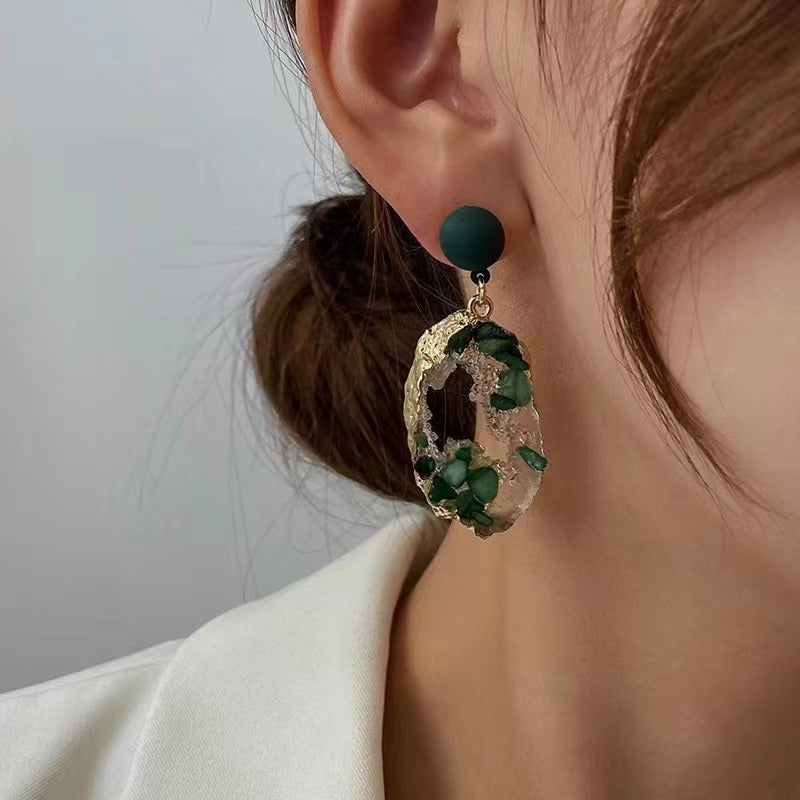 Irregular Personality Geometric Emerald Fashion Special-interest Earrings-Jewearrings