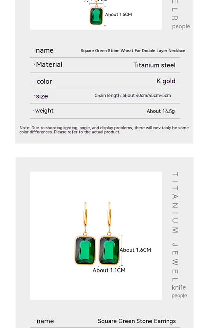 Women's Emerald Double-layer Wheat Lvzuan Necklace Earrings-Jewearrings