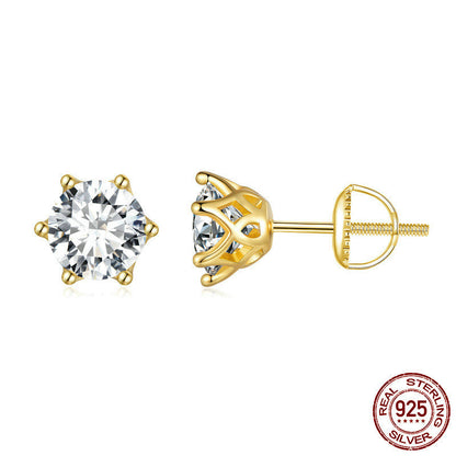 Niche 925 Silver Six-claw Moissanite Stud Earrings-Jewearrings