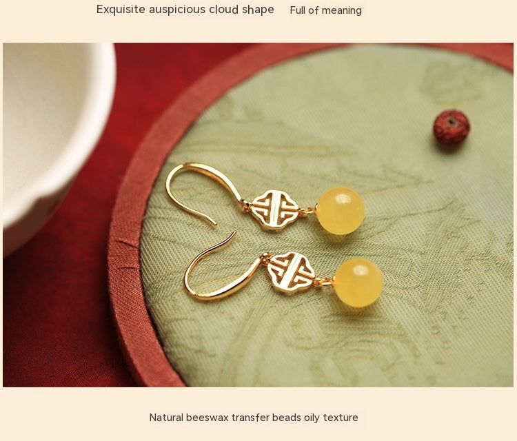 Women's Beeswax Amber Sterling Silver Gold-plated Earrings-Jewearrings