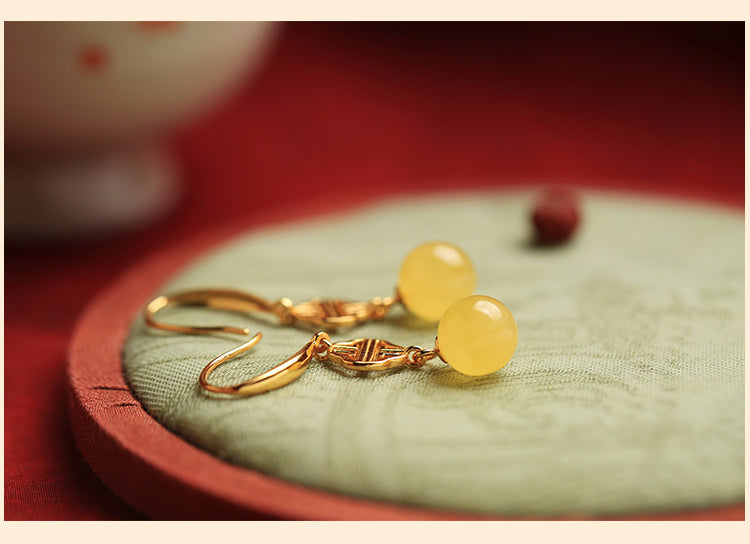 Women's Beeswax Amber Sterling Silver Gold-plated Earrings-Jewearrings