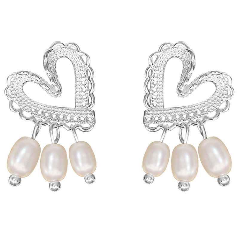 Sterling silver lace love pearl earrings-Jewearrings