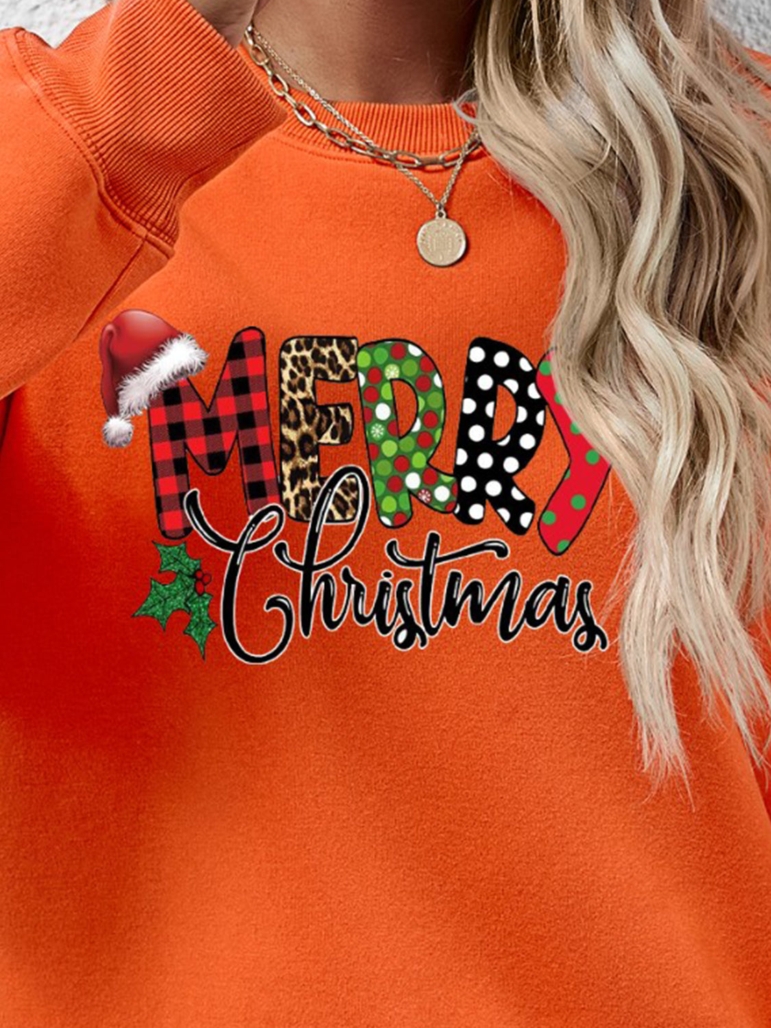 MERRY CHRISTMAS Round Neck Dropped Shoulder Sweatshirt-Jewearrings