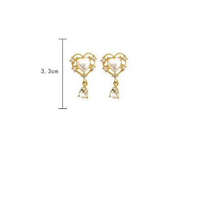 Women's Sterling Silver Needle French Vintage Pearl Love Heart Earrings-Jewearrings