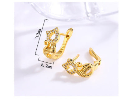 Women's Temperament Personality Sterling Silver Cat Earrings-Jewearrings