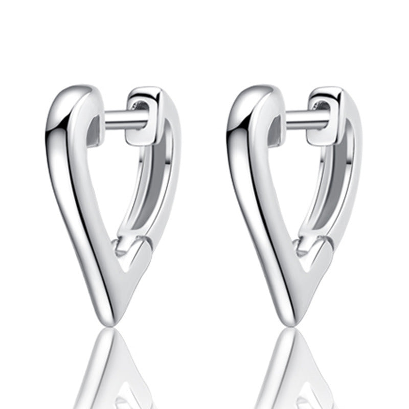 Graceful And Fashionable V-shaped Heart-shaped Silver-plated Earrings-Jewearrings