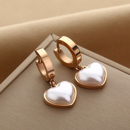 Korean Style Heart Pearl Earrings-Jewearrings