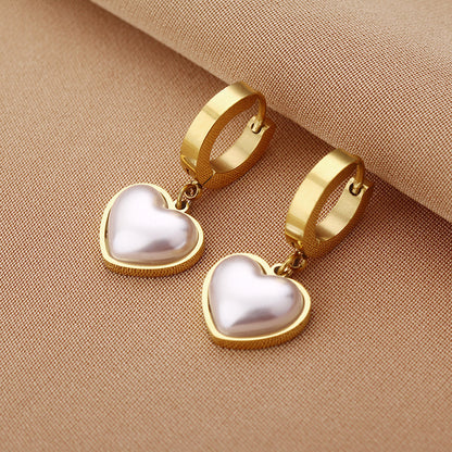 Korean Style Heart Pearl Earrings-Jewearrings