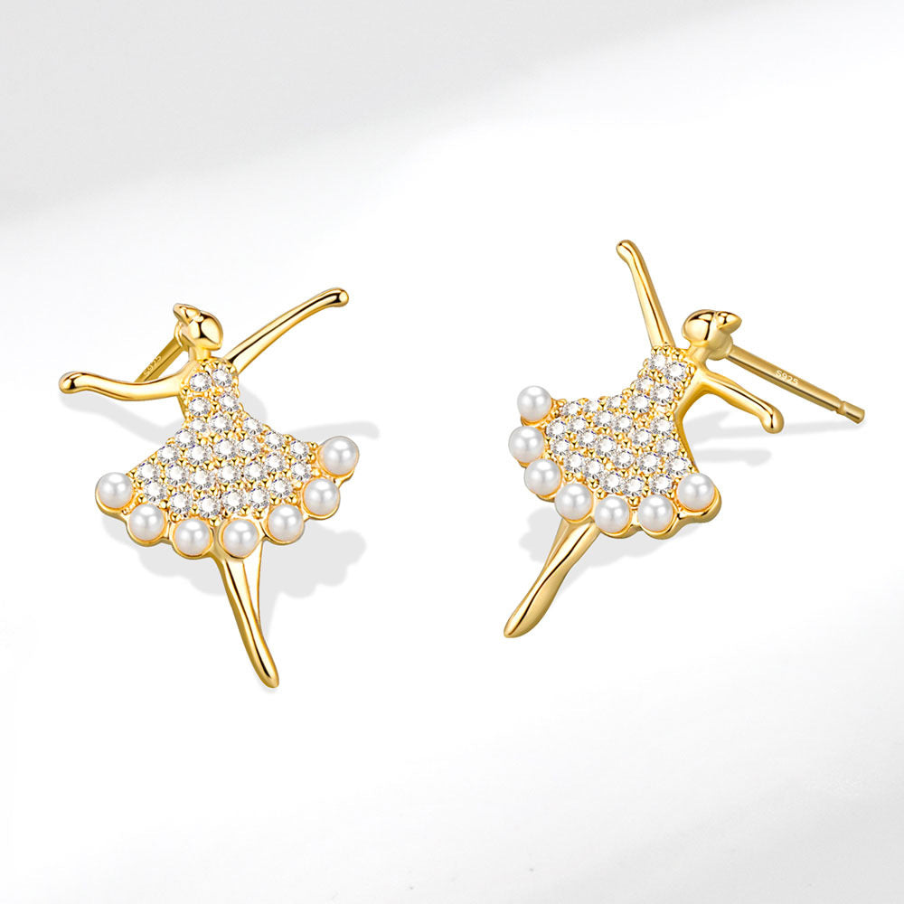 Women's Sterling Silver Needle Dancing Zircon Stud Earrings-Jewearrings