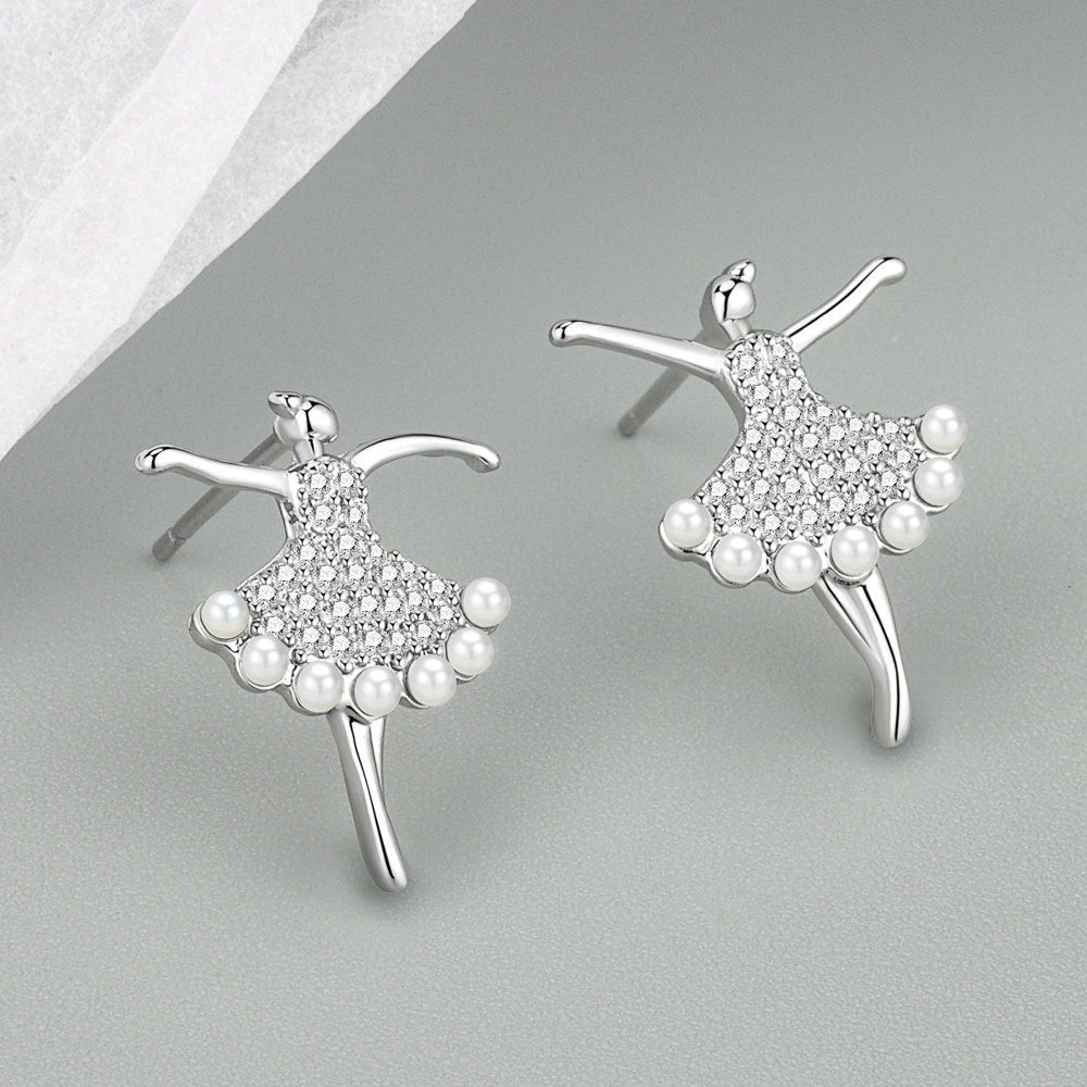 Women's Sterling Silver Needle Dancing Zircon Stud Earrings-Jewearrings