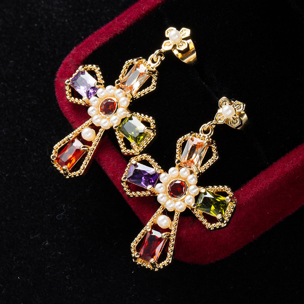 Luxury Stud Earrings Gold-plated Color Zircon Ornament-Jewearrings