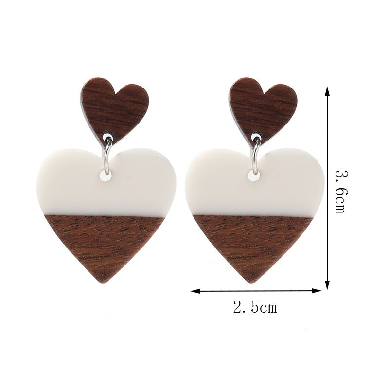 Exaggerated Geometry Heart-shaped Wood Acrylic Earrings For Women-Jewearrings