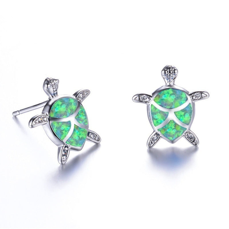 Opal Turtle Stud Earrings Opal European And American Earrings-Jewearrings