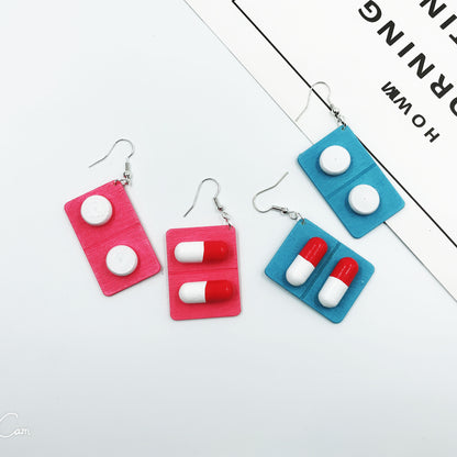 Quirky Ideas Log Earrings 925 Temperament Contrast Color Pill Capsule Harajuku Style Ear Clip-Jewearrings