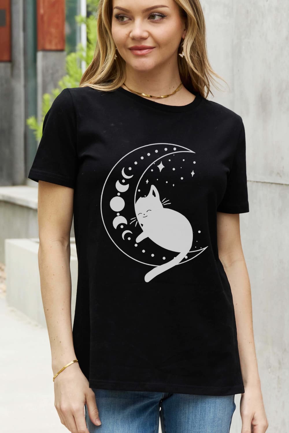 Simply Love Full Size Cat Moon Graphic Cotton Tee-Jewearrings