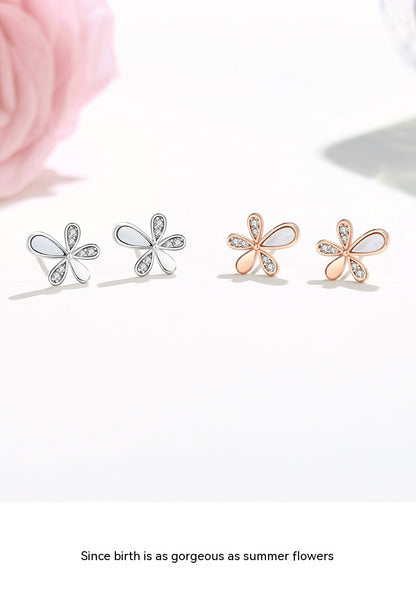 Sterling Silver Flower Ear Studs Women's Mori Fashion Earrings-Jewearrings