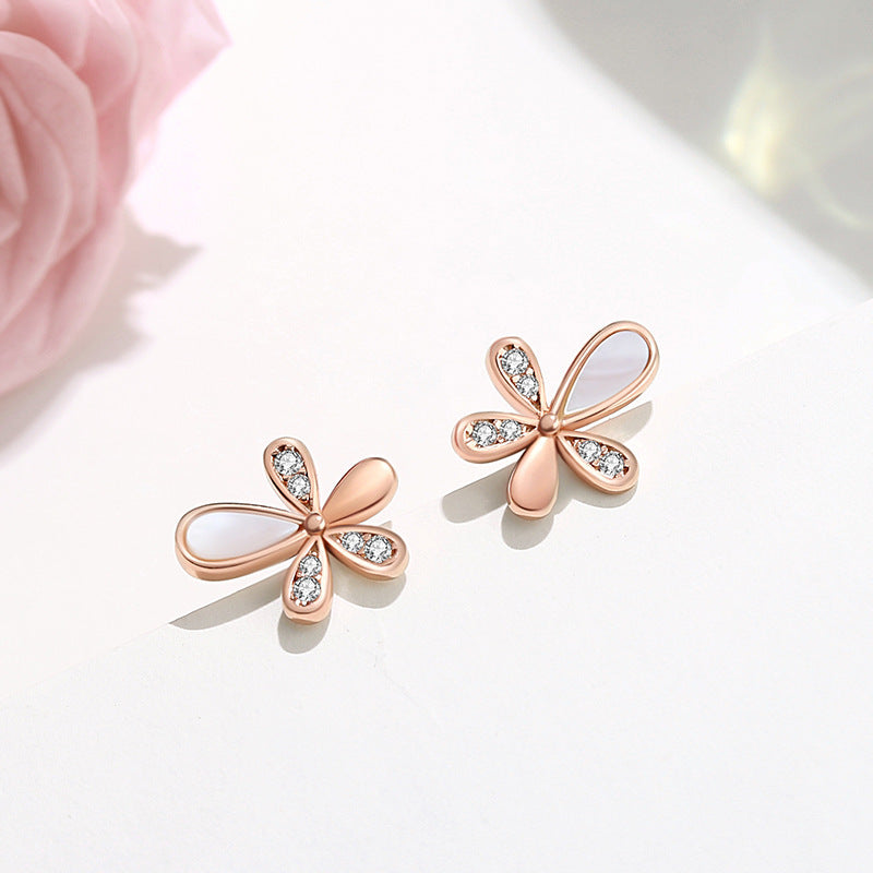 Sterling Silver Flower Ear Studs Women's Mori Fashion Earrings-Jewearrings