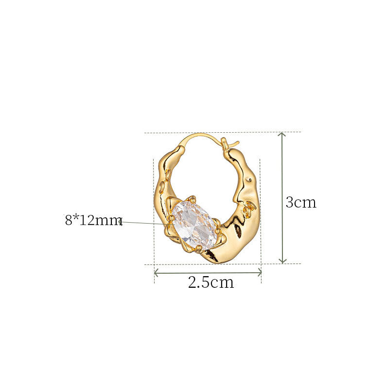 Zircon Irregular Brass Electroplated Real Gold Ear Clip Small High Sense Retro French Earrings-Jewearrings