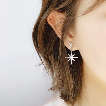 Six-pointed star 925 sterling silver zircon ladies earrings-Jewearrings