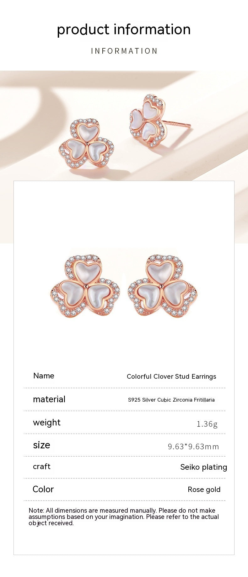 Original Clover Fritillary Stud Sterling Silver Mori Style Rose Gold Heart-shaped Classic Style Earrings-Jewearrings