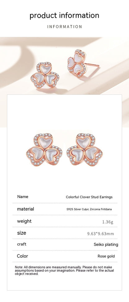 Original Clover Fritillary Stud Sterling Silver Mori Style Rose Gold Heart-shaped Classic Style Earrings-Jewearrings