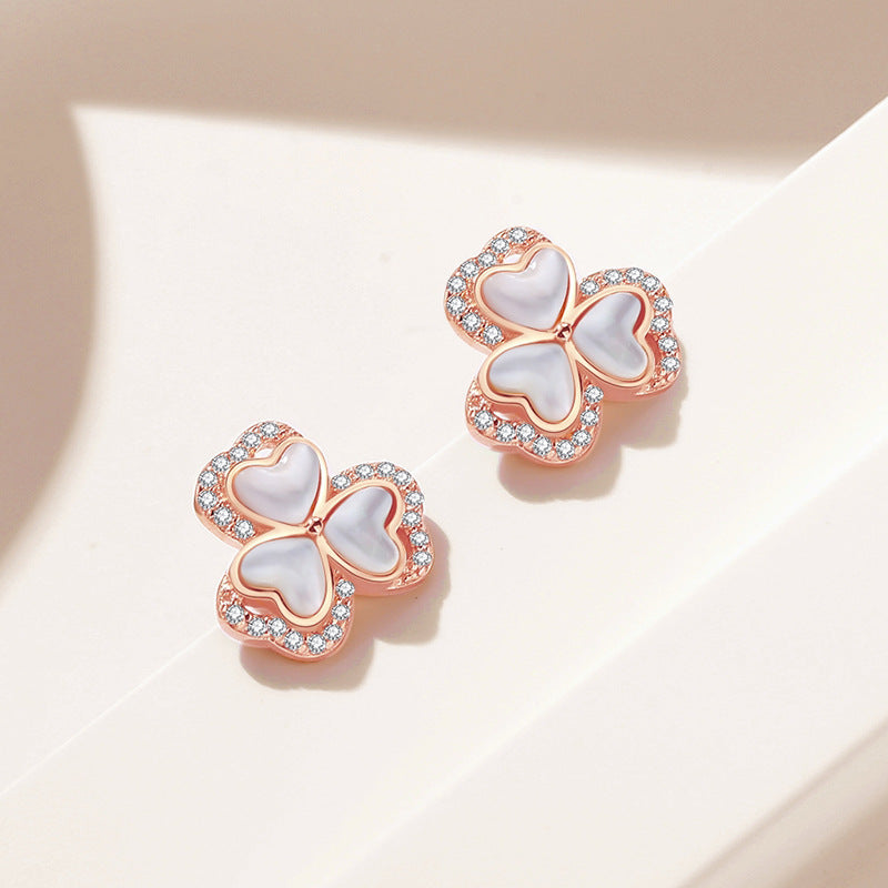 Original Clover Fritillary Stud Sterling Silver Mori Style Rose Gold Heart-shaped Classic Style Earrings-Jewearrings