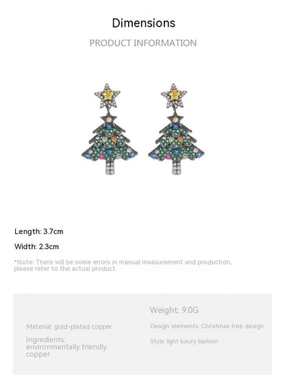 Sterling Silver Stud Micro Inlaid Zircon Christmas Tree Exquisite And Versatile Earrings For Women-Jewearrings