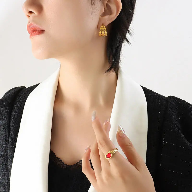 Titanium Earrings Round Glossy Gold-plated-Jewearrings