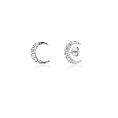 S925 Silver Moon Star Zircon Stud Earrings European And American Summer Simplicity Jewelry-Jewearrings