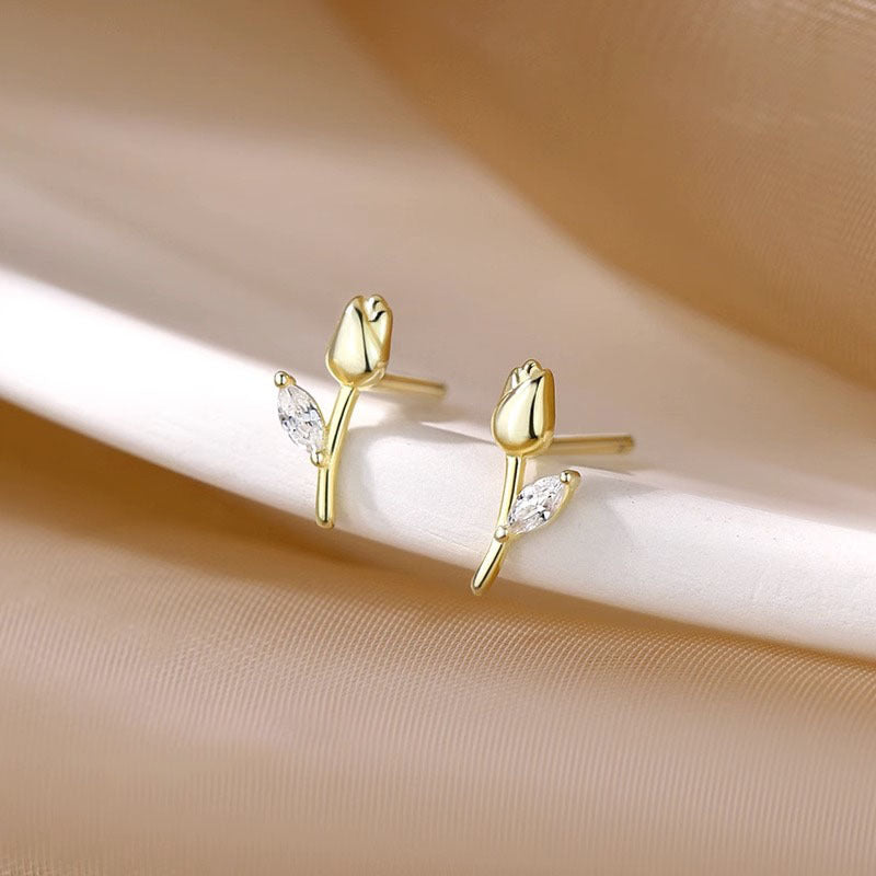 Women's Tulip 925 Sterling Silver Stud Earrings-Jewearrings