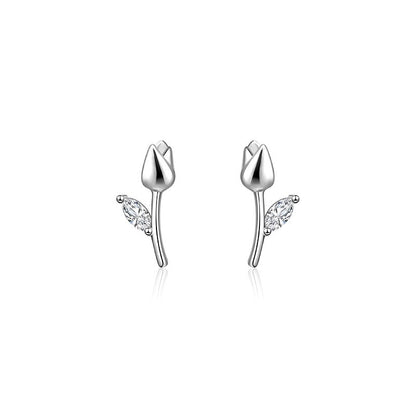 Women's Tulip 925 Sterling Silver Stud Earrings-Jewearrings