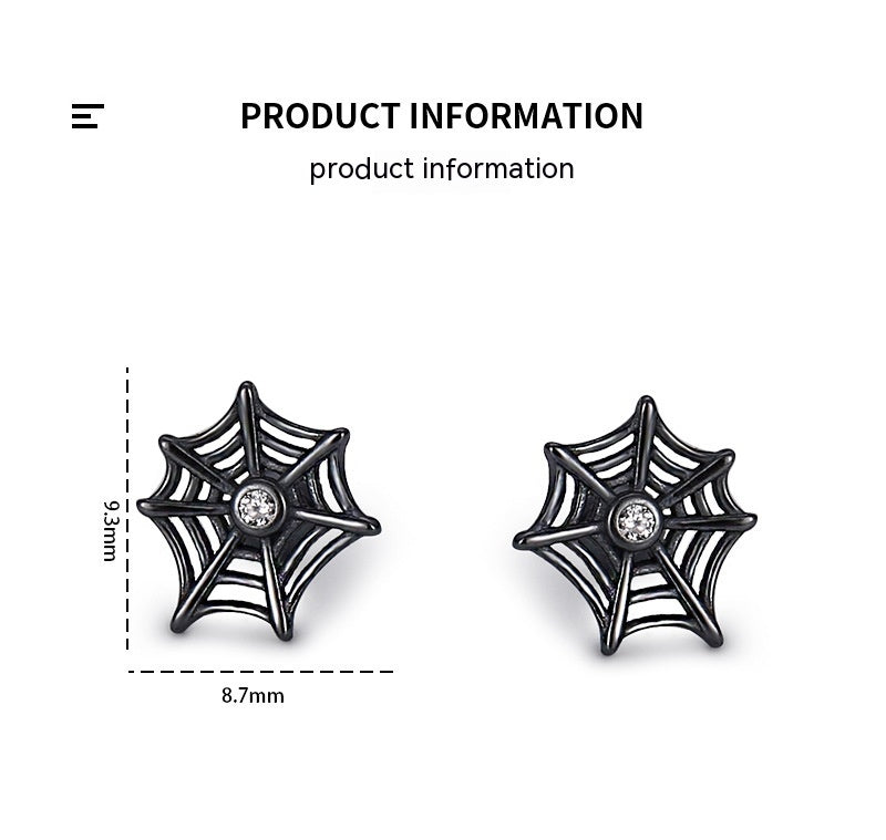 S925 Silver Dark Style Personalized Creative Spider Web Zircon Screw Stud Earrings Halloween-Jewearrings