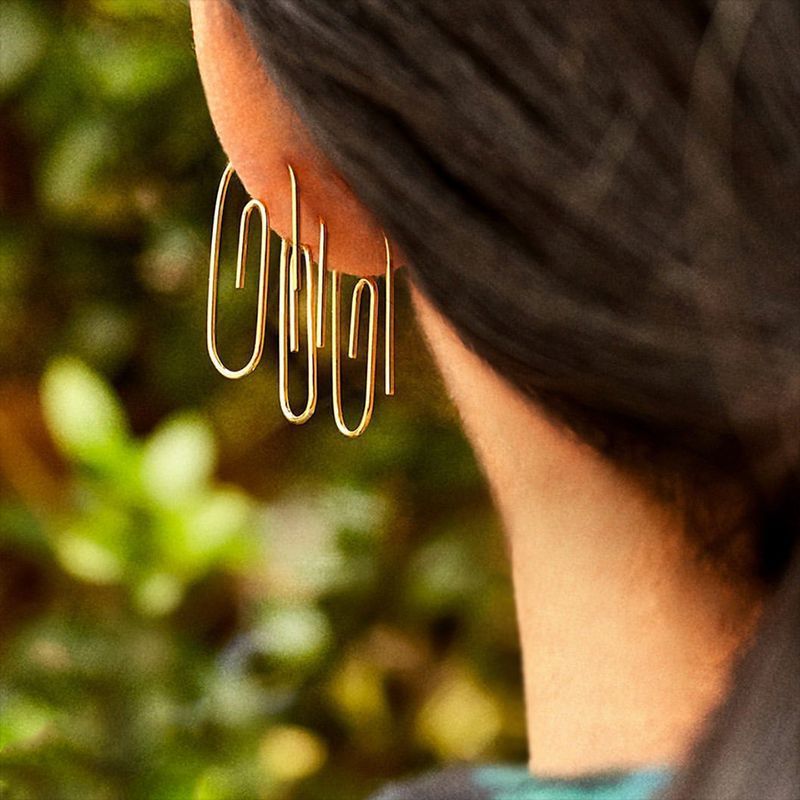 Paper clip earrings female earrings-Jewearrings