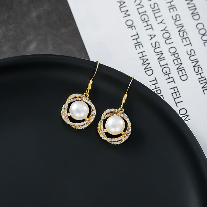 Pearl zircon earrings-Jewearrings