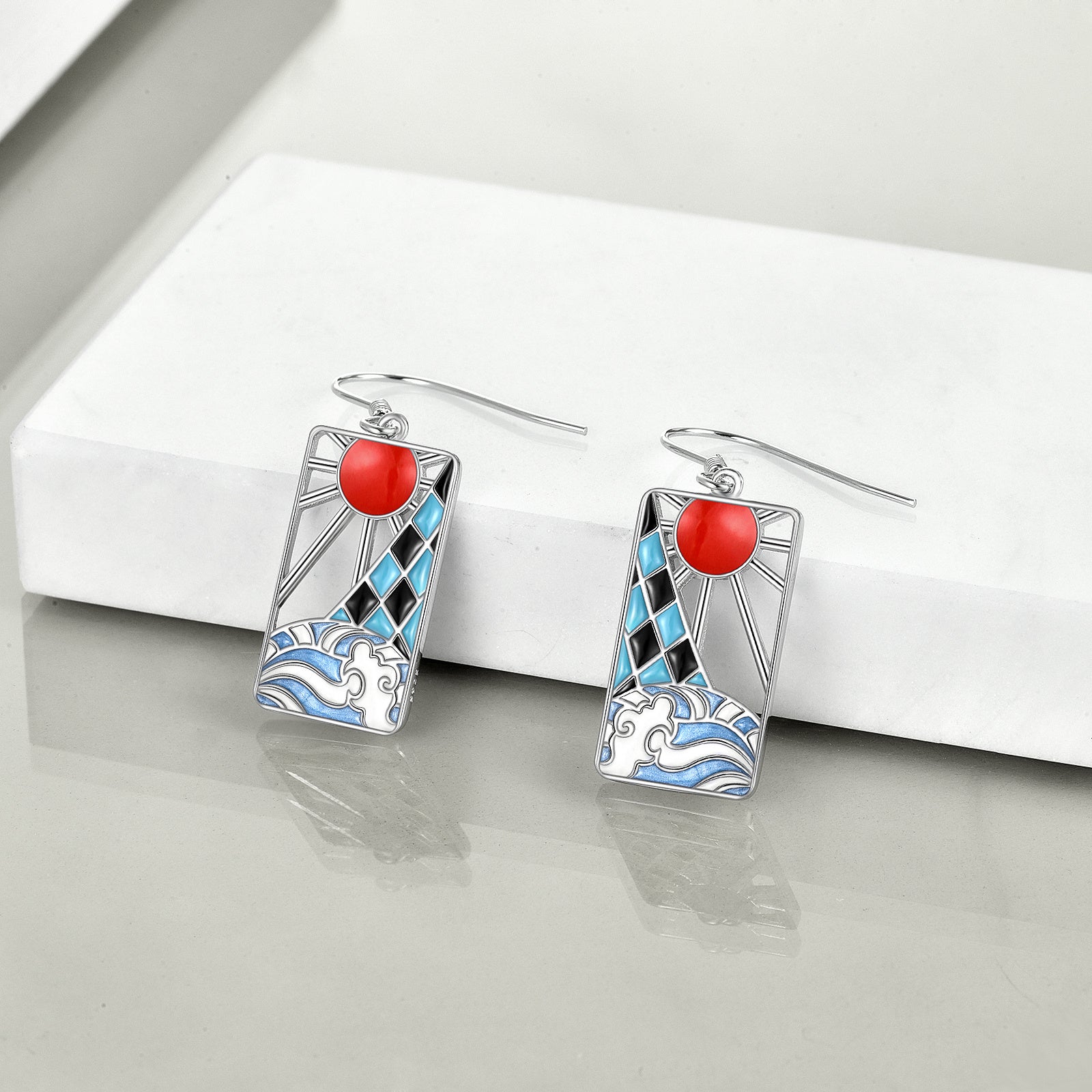 Anime Demon Slayer Tanjiro Earrings Sterling Silver Kimetsu No Yaiba Cosplay Drop Earrings for Women-Jewearrings