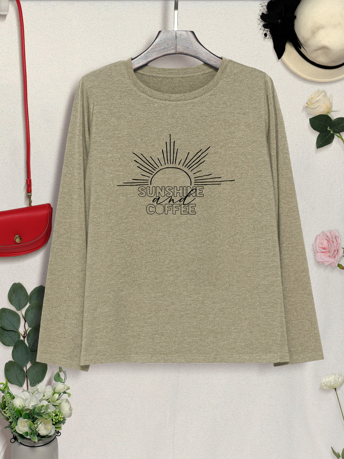 SUNSHINE COFFE Round Neck Long Sleeve T-Shirt-Jewearrings