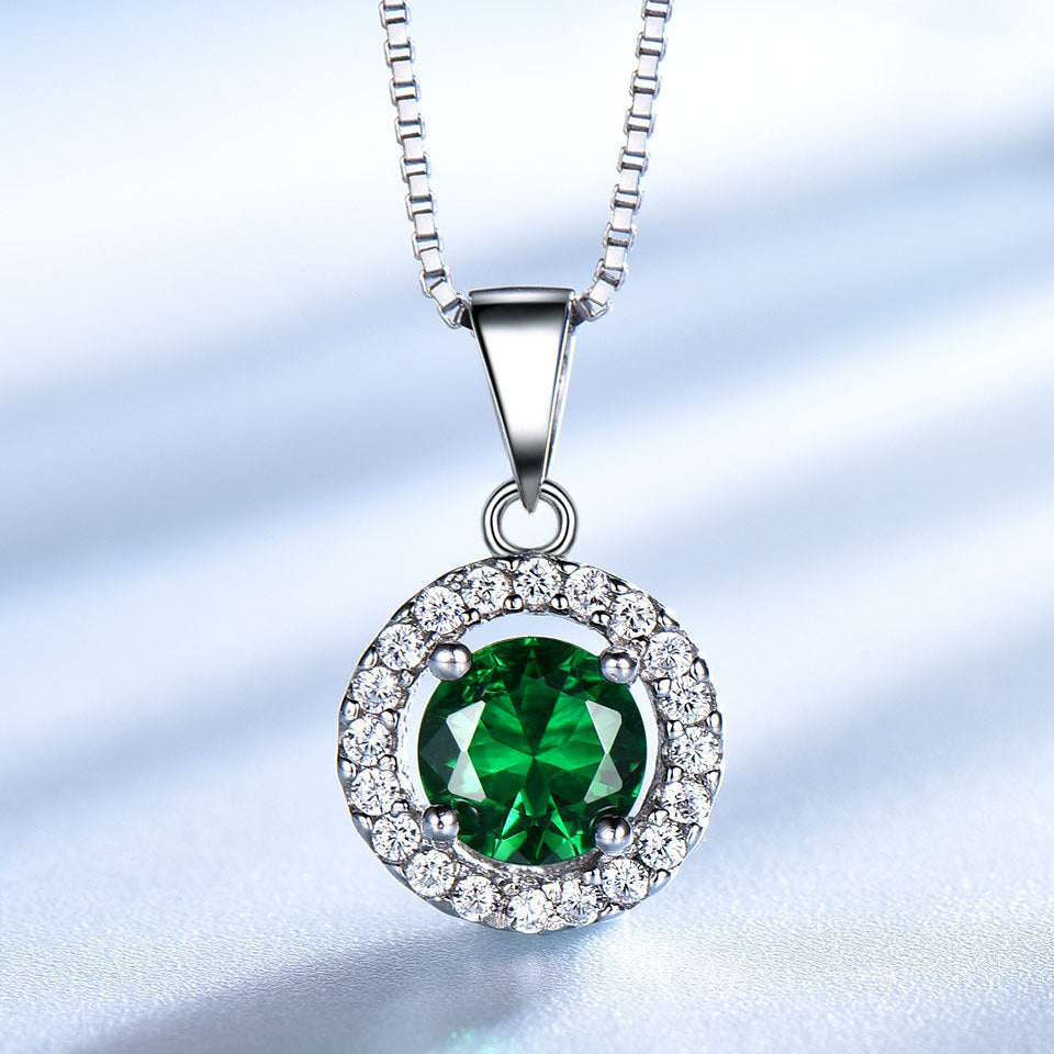 Emerald 925 Sterling Silver Round Earrings Pendants Two-Piece Outfit-Jewearrings