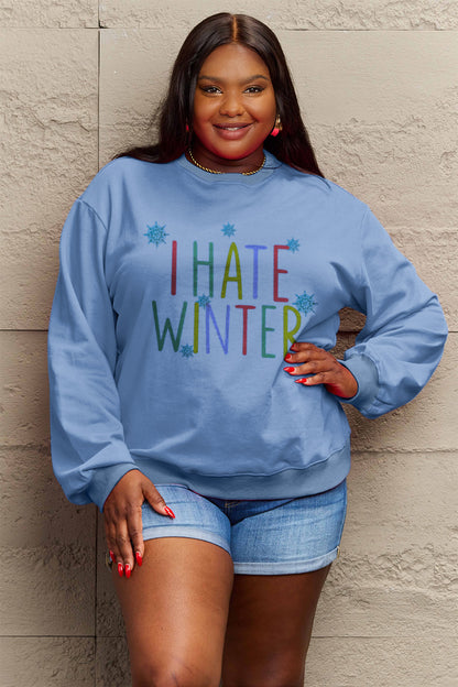 Simply Love Full Size I HATE WINTER Dropped Shoulder Sweatshirt-Jewearrings