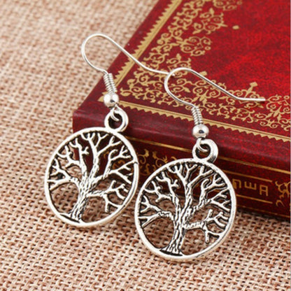 Fashion Natural Stone Tree Of Life Pendulum Pendant Earrings For Women Healing Alloy Round Circle Dangle Earring Party Jewelry-Jewearrings