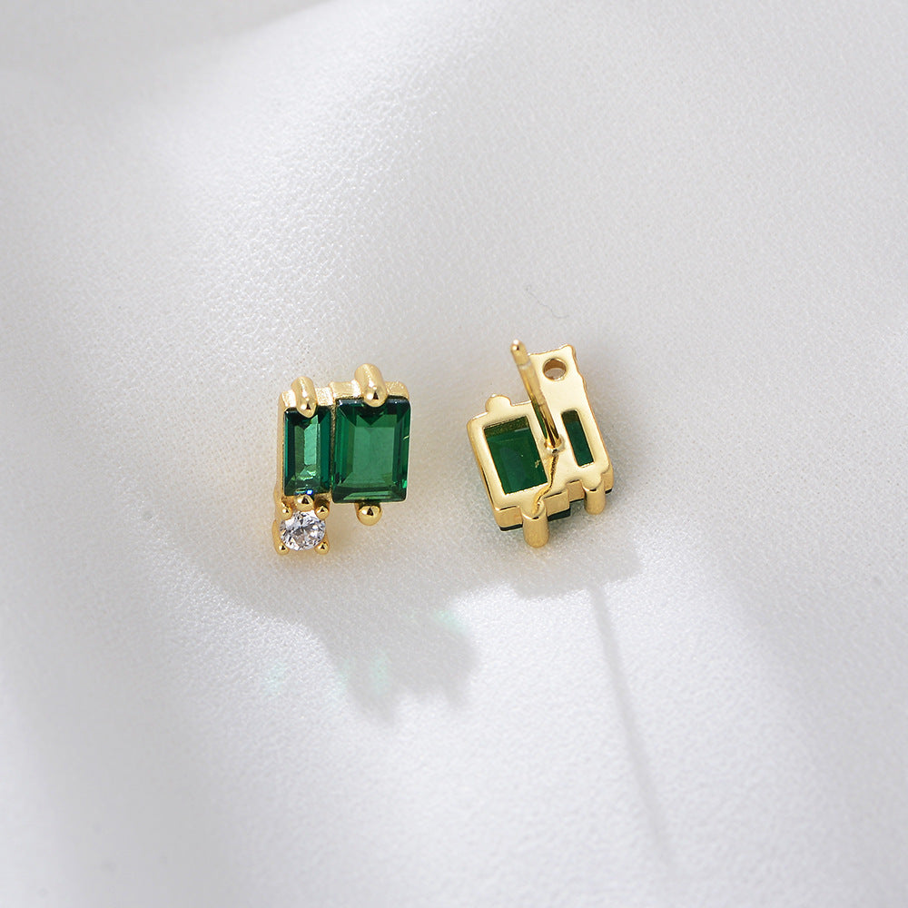 Simple Geometric Square Emerald Zircon Stud Earrings Sterling Silver Style Graceful Earrings-Jewearrings