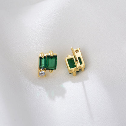 Simple Geometric Square Emerald Zircon Stud Earrings Sterling Silver Style Graceful Earrings-Jewearrings