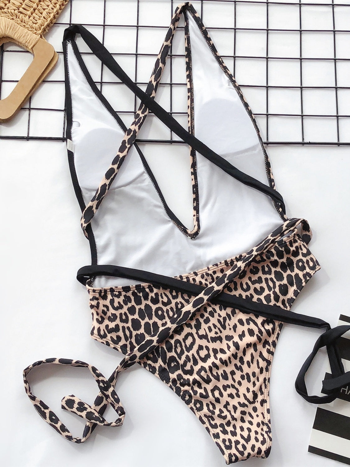 Tied Leopard Plunge One-Piece Swimwear-Jewearrings