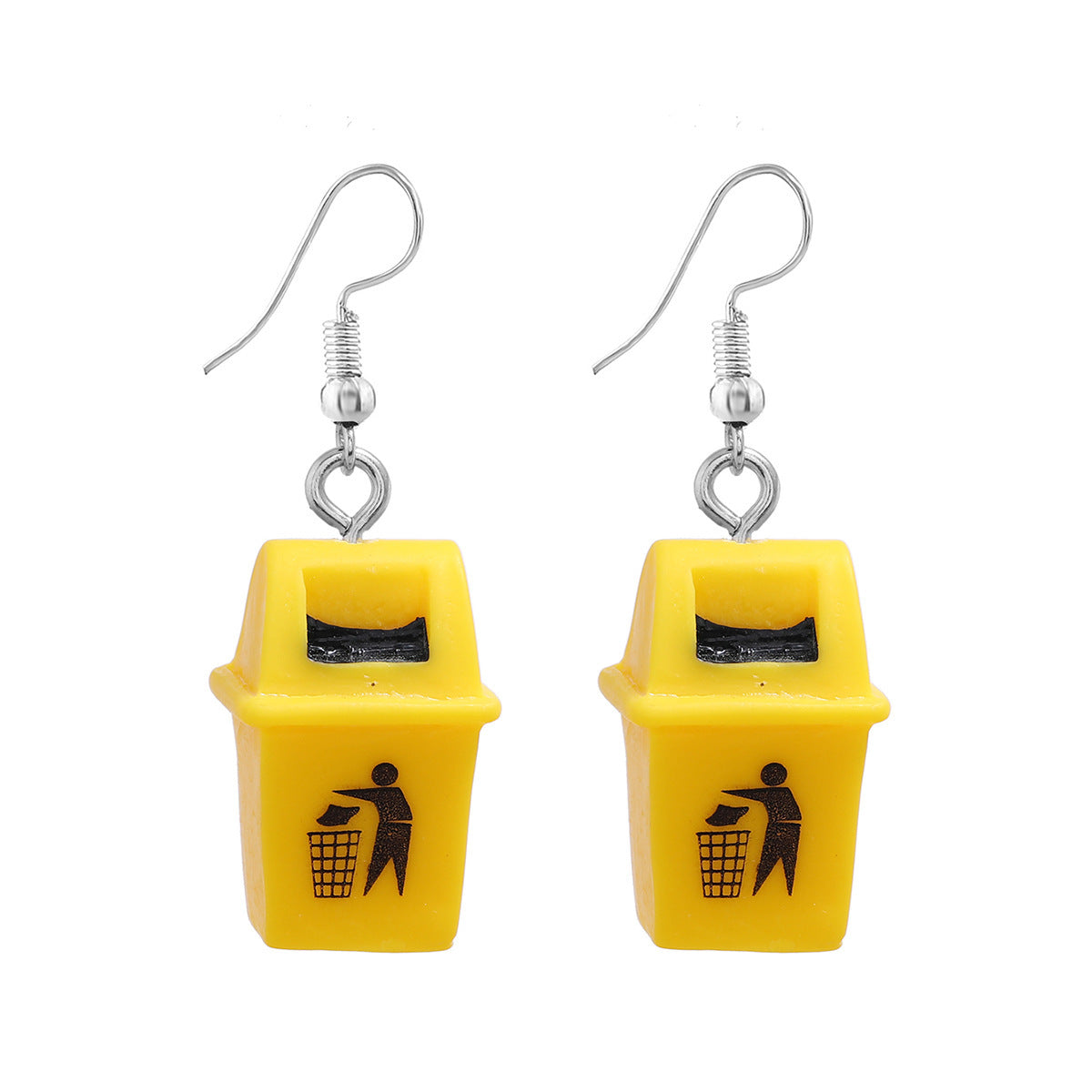 Personalized Clip Earrings Yellow Resin Trash Can Trash Can Creative Earrings-Jewearrings